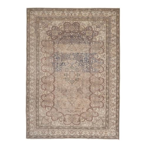 Vintage Handmade Medallion Floral Area Rug Oushak Beige | Rugs by Vintage Pillows Store. Item composed of cotton and fiber