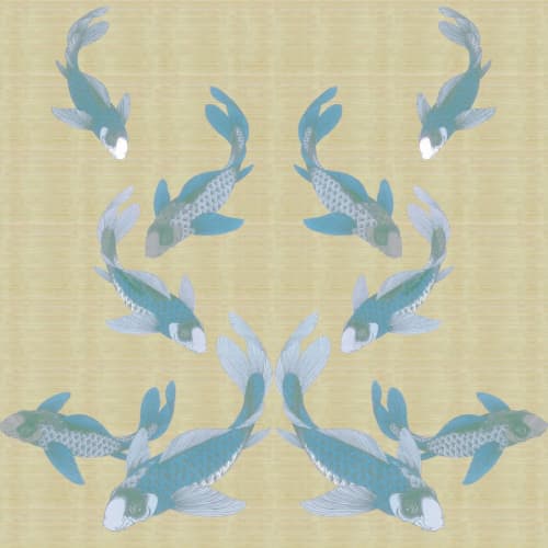 Koi - Blue | Wallpaper in Wall Treatments by Wallcovetings by Brenda Houston. Item composed of fabric & paper
