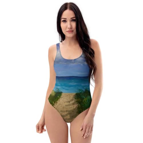 One Piece Swimsuit - Edge of Calm - Coastal Pathway Scene | Work by Eman's Gallery