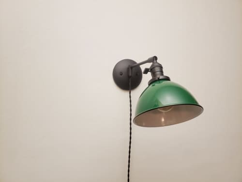 Plug in Adjustable Reading Wall Light - Industrial Black | Sconces by Retro Steam Works. Item composed of metal in mid century modern or industrial style