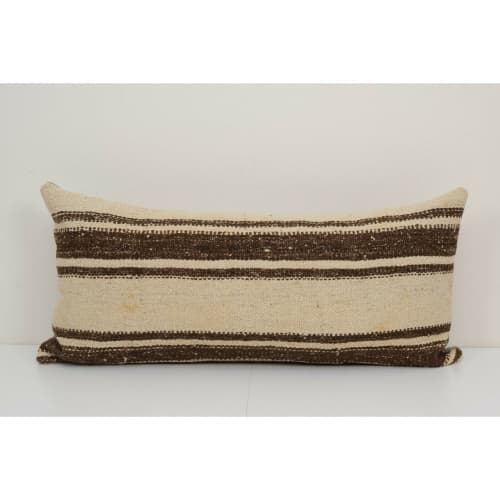 Ethnic Wool Turkish Lumbar Kilim Pillow Cover, Geometric | Sham in Linens & Bedding by Vintage Pillows Store. Item composed of cotton and fiber