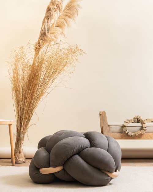 (M) Graphite Vegan Suede Knot Floor Cushion | Pillows by Knots Studio. Item made of fabric