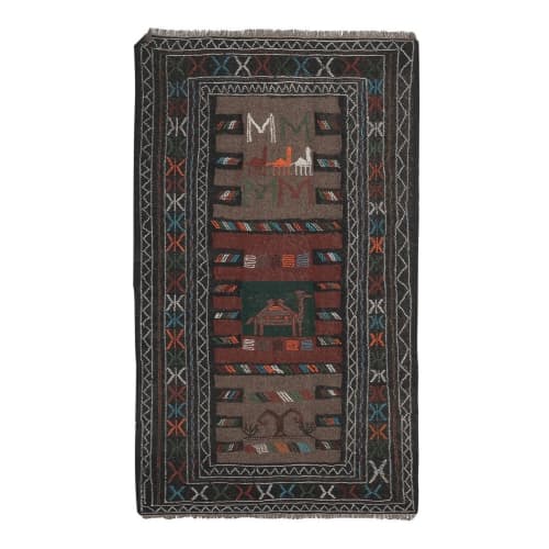 Vintage Animal Soumac Kilim Rug, Wall Hanging Tapestry | Area Rug in Rugs by Vintage Pillows Store. Item made of fabric with fiber