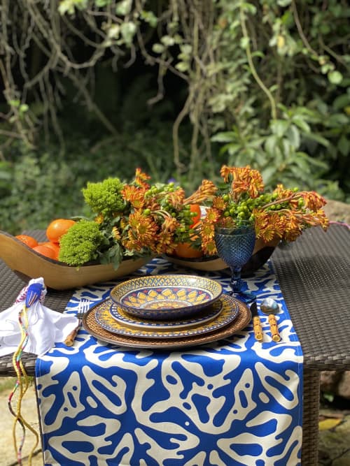 Navy Table Runner | Linens & Bedding by OSLÉ HOME DECOR. Item composed of fabric