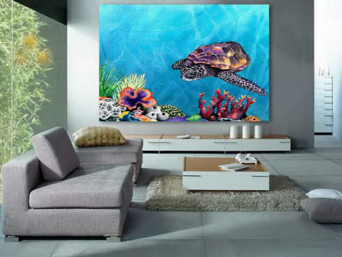 Sea Turtle - Ocean Wildlife | Prints by Brazen Edwards Artist. Item composed of canvas and paper