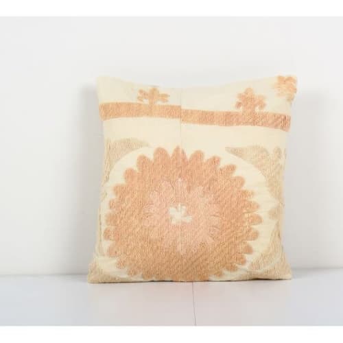 Vintage Cotton Suzani Pillow Cover, Square Exquisite White W | Cushion in Pillows by Vintage Pillows Store