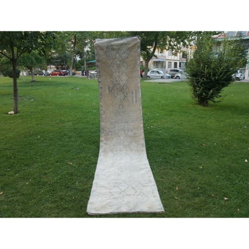 Traditional Distressed Overdyed Oushak Hall Runner Rug | Rugs by Vintage Pillows Store. Item made of cotton with fiber