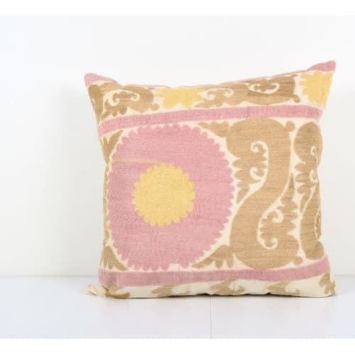 Mid 20th C. Suzani Pink Pillowcase Made From a Samarkand Suz | Cushion in Pillows by Vintage Pillows Store