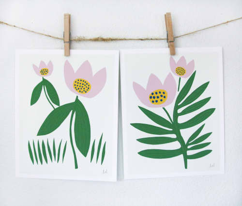 Two Tulips Print Set | Prints by Leah Duncan. Item made of paper works with mid century modern & contemporary style