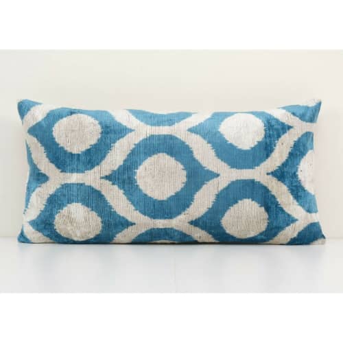 14" x 28" Ikat Blue Polka Dot Pillow Pillow Cover | Sham in Linens & Bedding by Vintage Pillows Store. Item made of cotton