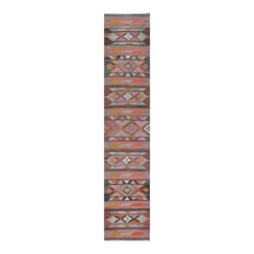 1970s Vintage Turkish Handmade Pale Pink, Orange, Green | Runner Rug in Rugs by Vintage Pillows Store. Item made of cotton