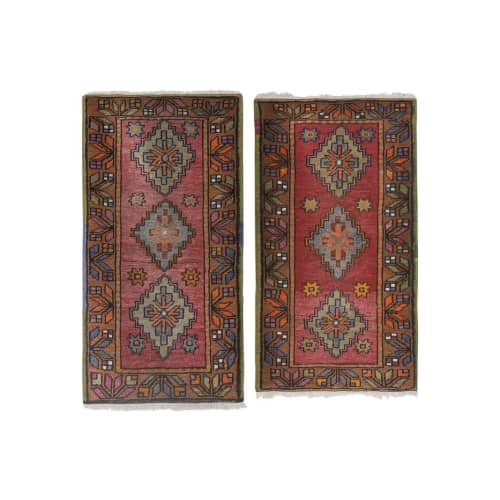 Traditional Handwoven Oushak Wool Yastik Bath Mats - a Pair | Area Rug in Rugs by Vintage Pillows Store