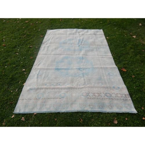 Vintage 1960s Anatolian Geometric Distressed Kars Wool | Area Rug in Rugs by Vintage Pillows Store. Item made of cotton with fiber