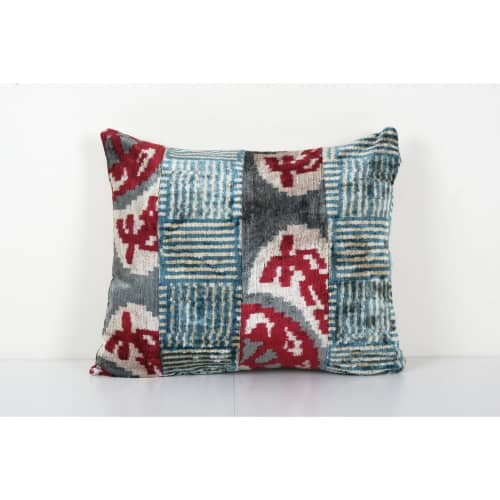 Ikat Velvet Patchwork Pillow - Unusual Silk Uzbek Pillow - T | Cushion in Pillows by Vintage Pillows Store