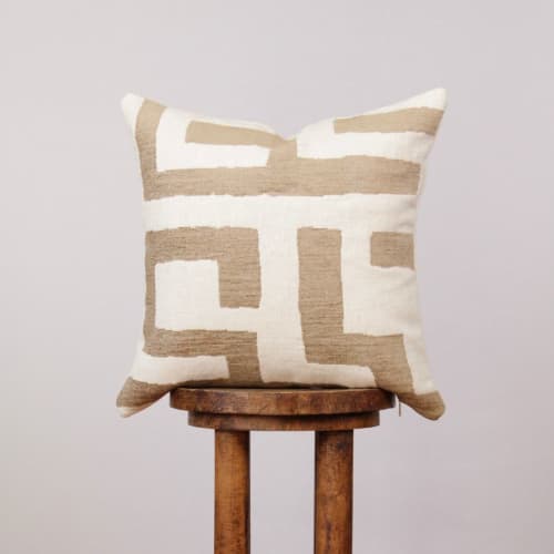 Large Geometric Woven in Tan & Cream Decorative Pillow 18x18 | Pillows by Vantage Design