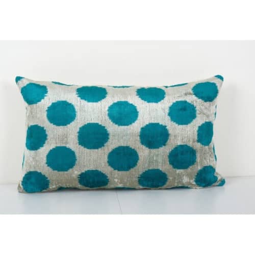 Blue Ikat Velvet Pillow Cover, Silk Velvet Polka Dot Pillow | Cushion in Pillows by Vintage Pillows Store