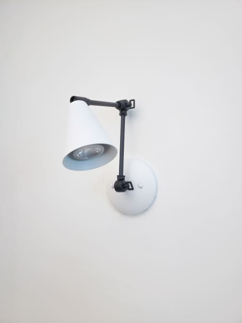 Black & White Adjustable Wall Light - Articulated Industrial | Sconces by Retro Steam Works. Item made of metal compatible with mid century modern and industrial style