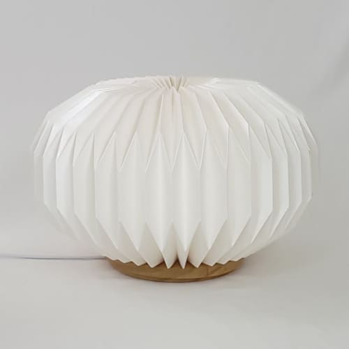 Sphere L - modern origami table lamp, paper, wood | Lamps by Studio Pleat. Item composed of wood and paper in minimalism or contemporary style