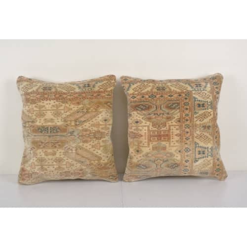 Set of Two Muted Sand Carpet Rug Pillow | Sham in Linens & Bedding by Vintage Pillows Store. Item composed of cotton and fiber