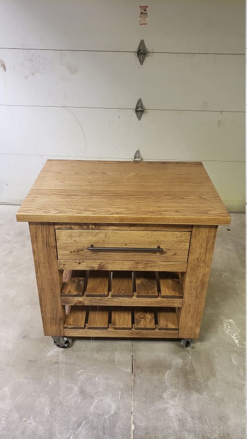 Model #1029 - Custom Kitchen Island With Casters And Hickory | Countertop in Furniture by Limitless Woodworking. Item composed of maple wood compatible with mid century modern and contemporary style
