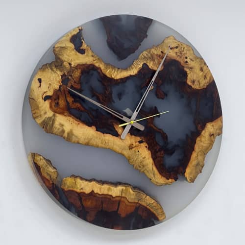 Epoxy Wall Clock - Handmade Custom Wall Art - Resin Clock | Decorative Objects by TigerWoodAtelier. Item made of walnut compatible with minimalism and contemporary style