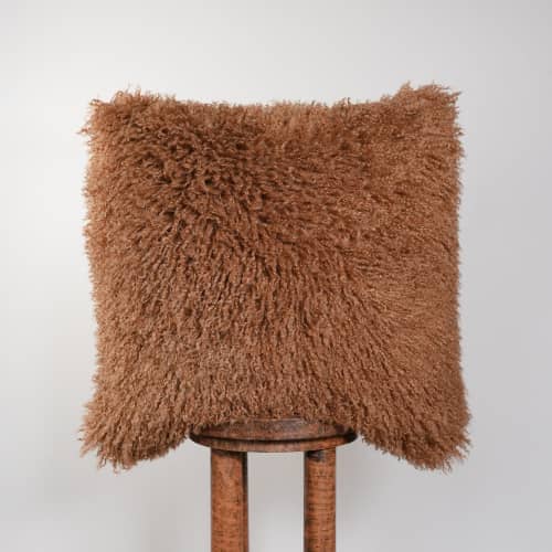 Rust Orange Curly Tibetan Wool Pillow 22x22 | Pillows by Vantage Design