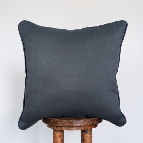 Navy Grey Linen with Self-Welt Pillow 22x22 | Pillows by Vantage Design