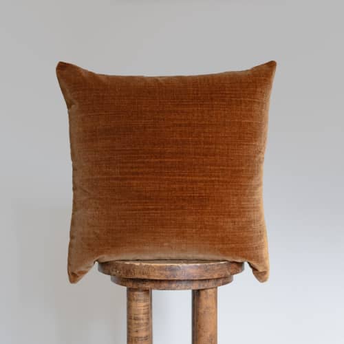 Rust Brown Striated Velvet Pillow 18x18 | Pillows by Vantage Design