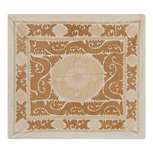 Suzani White Washed Tapestry - Pink Bukhara Uzbek Table Clot | Tablecloth in Linens & Bedding by Vintage Pillows Store
