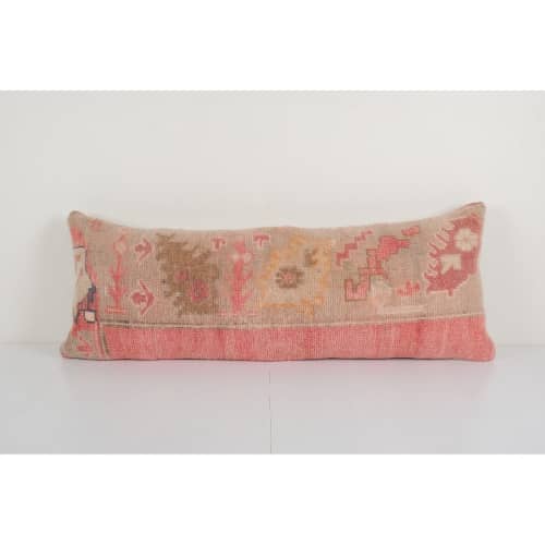Muted Color Antique Carpet Rug Pillow, Unique Long Soft | Cushion in Pillows by Vintage Pillows Store. Item composed of cotton