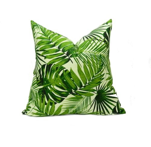 green tropical pillow // green tropical print cushion | Pillows by velvet + linen