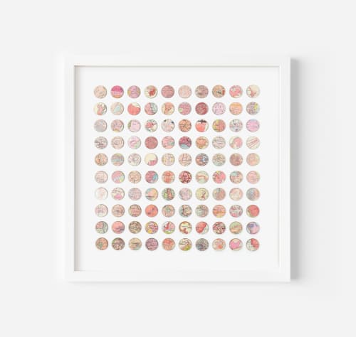 One Hundred Pink Map Dots Collage | Paintings by Amelia Coward