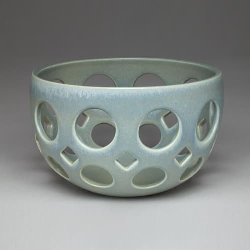Tall Round Openwork Fruit Bowl | Decorative Bowl in Decorative Objects by Lynne Meade. Item composed of stoneware