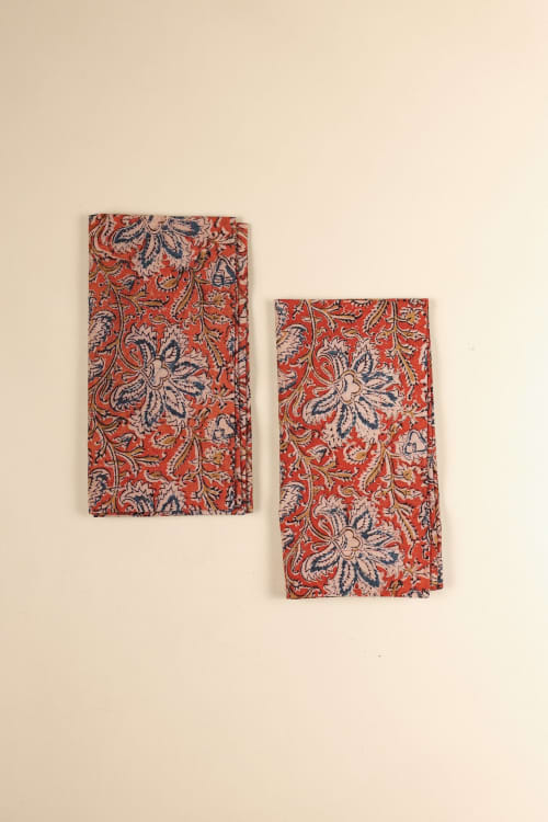 Sienna Blossom Kalamkari Napkins, Set of 4 | Linens & Bedding by Ninéh