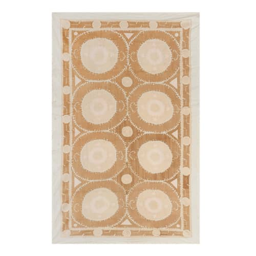 1960s Neutral Unusual Samarkand Uzbekistan Suzani - Soft Col | Tablecloth in Linens & Bedding by Vintage Pillows Store