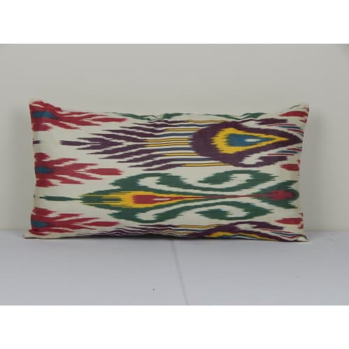 Silk Ikat Cushion - Ikat Lumbar Pillowcase - Decorative Hand | Pillows by Vintage Pillows Store