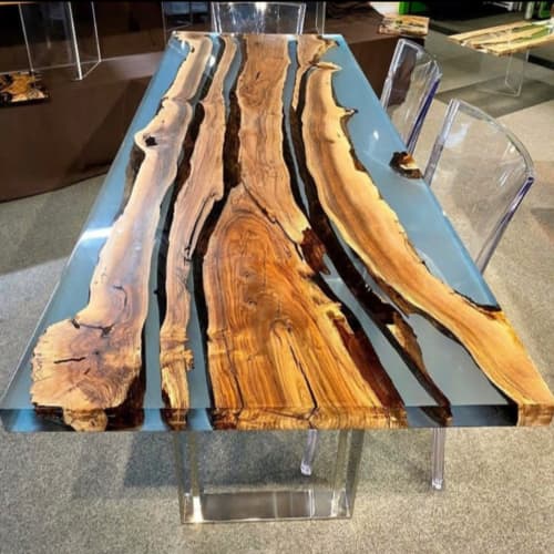 Custom Live edge Epoxy Table | Dining Table in Tables by Ironscustomwood. Item composed of walnut & metal compatible with minimalism and contemporary style