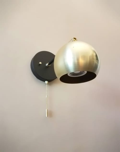 Pull Chain Adjustable Wall Light - Gold and Black Modern | Sconces by Retro Steam Works. Item made of metal compatible with mid century modern and industrial style