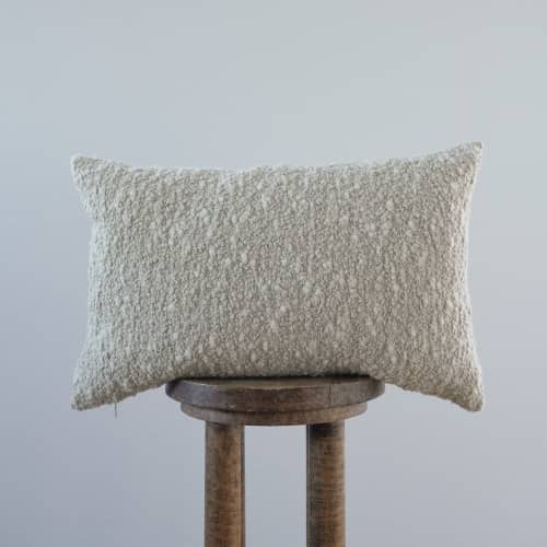 Nubby Cream & Beige Wool Lumbar Pillow 14x22 | Pillows by Vantage Design