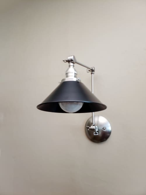 Swinging Adjustable Wall Light - Industrial Brushed Nickel | Sconces by Retro Steam Works. Item made of metal works with mid century modern & industrial style