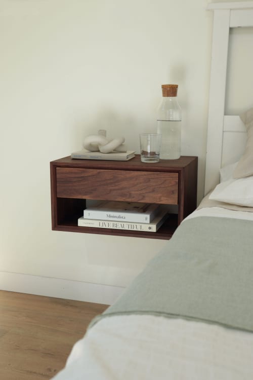 Modern Floating Nightstand | Walnut | Storage by Caleth