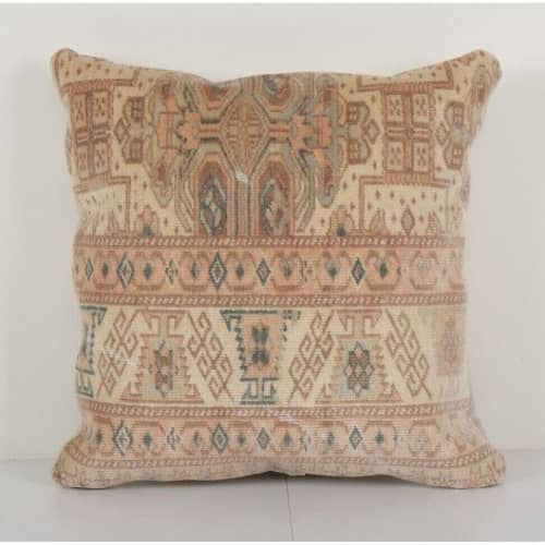 Square Turkish Carpet Rug Pillow, Sand Designer Cushion | Sham in Linens & Bedding by Vintage Pillows Store. Item made of cotton with fiber