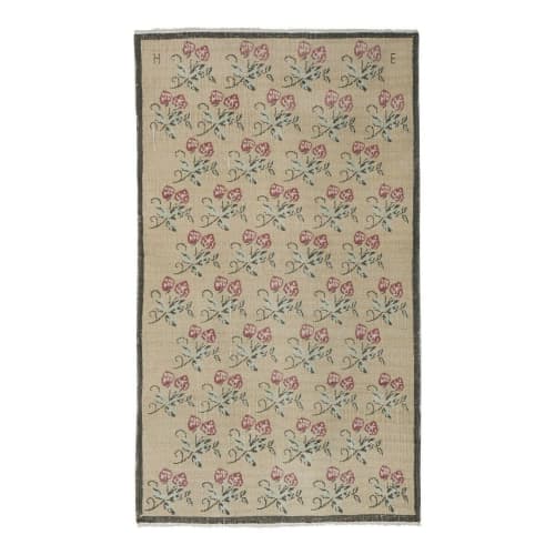 Vintage Aubusson Floral Turkish Karapinar Rug | Area Rug in Rugs by Vintage Pillows Store. Item composed of wool and fiber