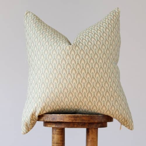 Embroidered Taupe and Blue Floral Motif Decorative Pillow | Pillows by Vantage Design
