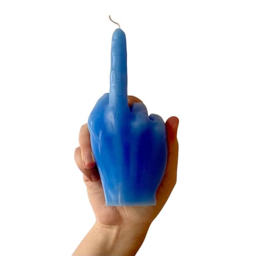 Light Blue Hand candle - Original F*ck gesture | Ornament in Decorative Objects by Agora Home. Item made of synthetic works with minimalism & contemporary style