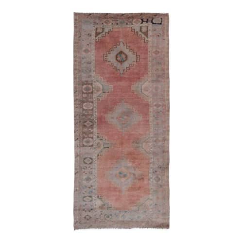 Vintage Faded Distressed Oushak Runner - Hallway Carpet | Area Rug in Rugs by Vintage Pillows Store. Item composed of cotton
