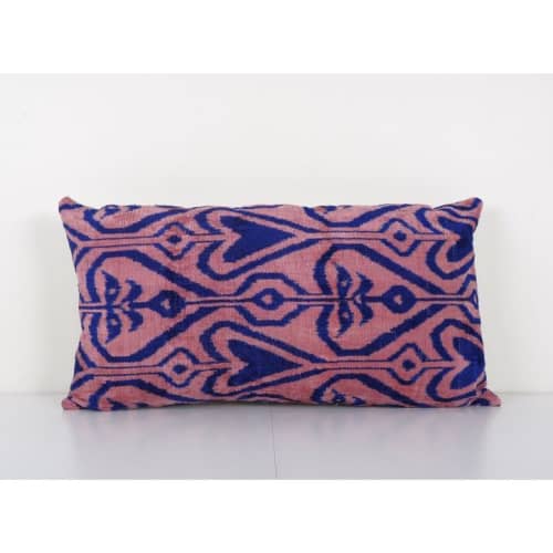 Ikat Navy Blue and Pink Pillow Cover - Silk Ethnic Velvet Lu | Cushion in Pillows by Vintage Pillows Store