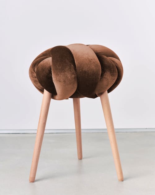 Acorn Velvet Knot Stool | Chairs by Knots Studio. Item composed of walnut and cotton