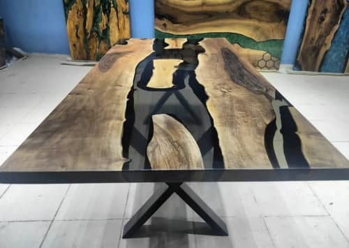 Brown Walnut Smoke Epoxy Resin Dining Table | Tables by LuxuryEpoxyFurniture. Item made of wood & synthetic