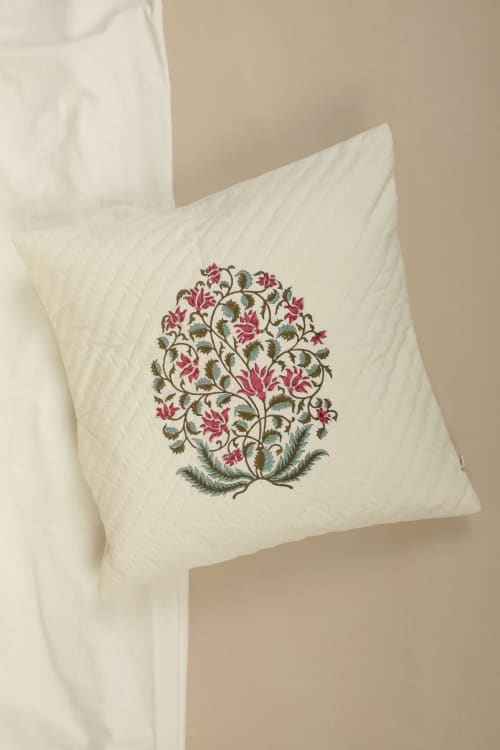 Pink Blossom Block Print Pillow | Cushion in Pillows by Ninéh